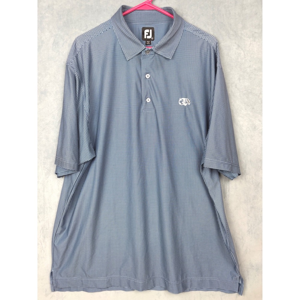 FootJoy ProDry Mens XL Blue Houndstooth Golf Polo Shirt Short Sleeve Stretch